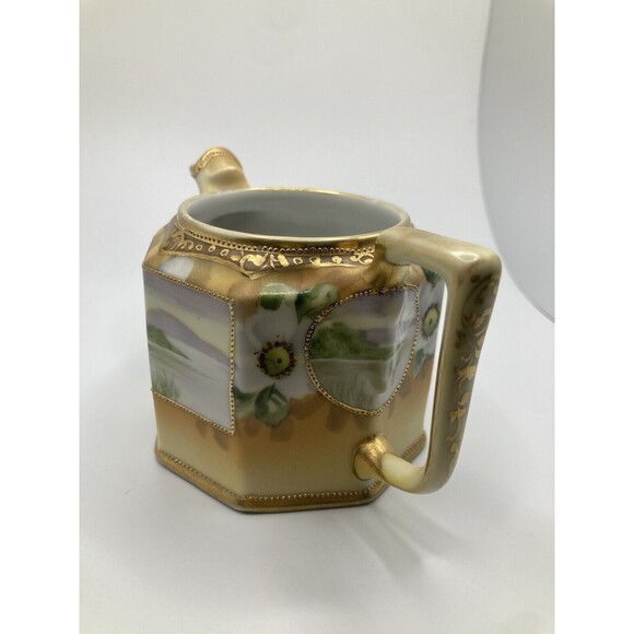 Vintage Noritake Nippon Hand Painted Creamer & Sugar Set Lake Scene Gold Gilt - Picture 13 of 16